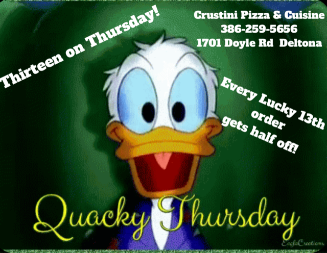 Donald Duck promotion graphic. - Crustini pizza